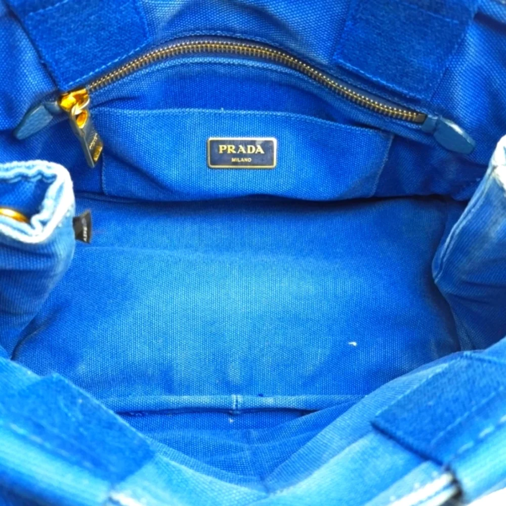 Prada Milano Blue Canvas Tote Bag - Picture 9 of 12